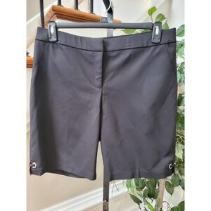 Rafaella Women's Solid Black Cotton Button Mid Rise Casual Curvy Shorts Size 12